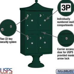 Mailboxes: Mount Type: Pedestal; Lockable: Yes; Material: Aluminum; Color: Green