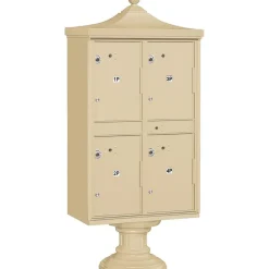 Mailboxes: Mount Type: Pedestal; Lockable: Yes; Material: Aluminum; Color: Sandstone