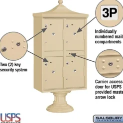 Mailboxes: Mount Type: Pedestal; Lockable: Yes; Material: Aluminum; Color: Sandstone