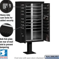 Mailboxes: Mount Type: Pedestal; Lockable: Yes; Material: Aluminum; Color: Black