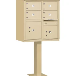 Mailboxes: Mount Type: Pedestal; Lockable: Yes; Material: Aluminum; Color: Sandstone