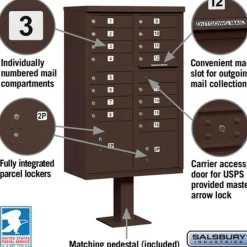 Mailboxes: Mount Type: Pedestal; Lockable: Yes; Material: Aluminum; Color: Bronze