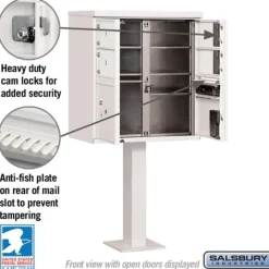 Mailboxes: Mount Type: Pedestal; Lockable: Yes; Material: Aluminum; Color: White