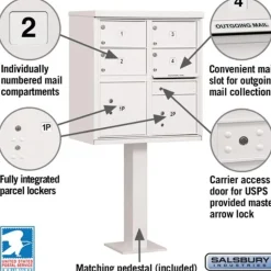 Mailboxes: Mount Type: Pedestal; Lockable: Yes; Material: Aluminum; Color: White