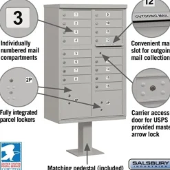 Mailboxes: Mount Type: Pedestal; Lockable: Yes; Material: Aluminum; Color: Gray