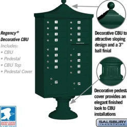 Mailboxes: Mount Type: Pedestal; Lockable: Yes; Material: Aluminum; Color: Green