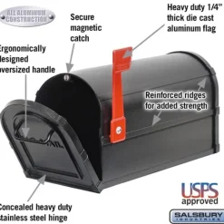 Mailboxes: Mount Type: Pedestal; Lockable: No; Material: Aluminum; Color: Black