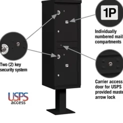 Mailboxes: Mount Type: Pedestal; Lockable: Yes; Material: Aluminum; Color: Black