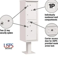 Mailboxes: Mount Type: Pedestal; Lockable: Yes; Material: Aluminum; Color: White