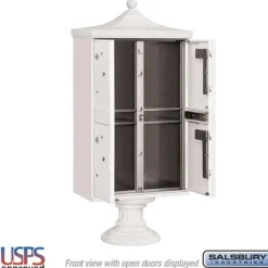 Mailboxes: Mount Type: Pedestal; Lockable: Yes; Material: Aluminum; Color: White