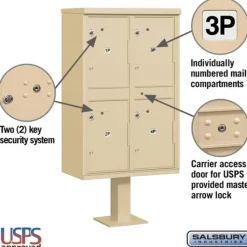 Mailboxes: Mount Type: Pedestal; Lockable: Yes; Material: Aluminum; Color: Sandstone