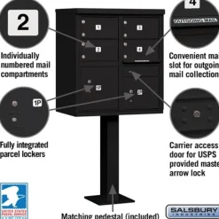 Mailboxes: Mount Type: Pedestal; Lockable: Yes; Material: Aluminum; Color: Black