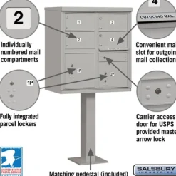 Mailboxes: Mount Type: Pedestal; Lockable: Yes; Material: Aluminum; Color: Gray