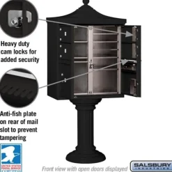 Mailboxes: Mount Type: Pedestal; Lockable: Yes; Material: Aluminum; Color: Black