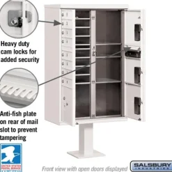 Mailboxes: Mount Type: Pedestal; Lockable: Yes; Material: Aluminum; Color: White