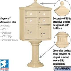 Mailboxes: Mount Type: Pedestal; Lockable: Yes; Material: Aluminum; Color: Sandstone