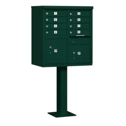 Mailboxes: Mount Type: Pedestal; Lockable: Yes; Material: Aluminum; Color: Green