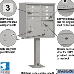 Mailboxes: Mount Type: Pedestal; Lockable: Yes; Material: Aluminum; Color: Gray