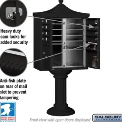 Mailboxes: Mount Type: Pedestal; Lockable: Yes; Material: Aluminum; Color: Black
