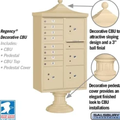 Mailboxes: Mount Type: Pedestal; Lockable: Yes; Material: Aluminum; Color: Sandstone