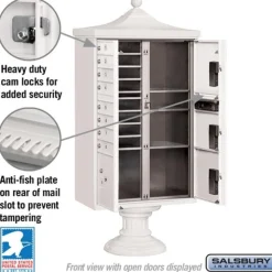 Mailboxes: Mount Type: Pedestal; Lockable: Yes; Material: Aluminum; Color: White