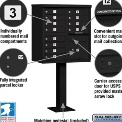 Mailboxes: Mount Type: Pedestal; Lockable: Yes; Material: Aluminum; Color: Black