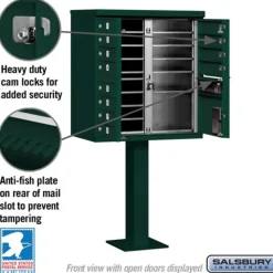 Mailboxes: Mount Type: Pedestal; Lockable: Yes; Material: Aluminum; Color: Green