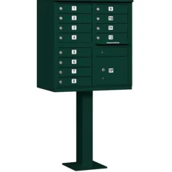 Mailboxes: Mount Type: Pedestal; Lockable: Yes; Material: Aluminum; Color: Green