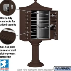 Mailboxes: Mount Type: Pedestal; Lockable: Yes; Material: Aluminum; Color: Bronze