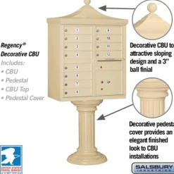 Mailboxes: Mount Type: Pedestal; Lockable: Yes; Material: Aluminum; Color: Sandstone