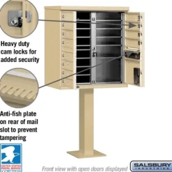 Mailboxes: Mount Type: Pedestal; Lockable: Yes; Material: Aluminum; Color: Sandstone