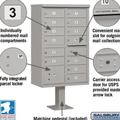 Mailboxes: Mount Type: Pedestal; Lockable: Yes; Material: Aluminum; Color: Gray