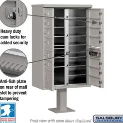 Mailboxes: Mount Type: Pedestal; Lockable: Yes; Material: Aluminum; Color: Gray