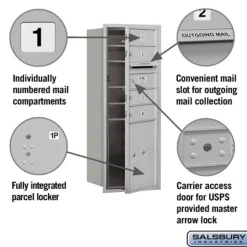 Mailboxes: Mount Type: Surface; Lockable: Yes; Material: Aluminum; Color: Aluminum