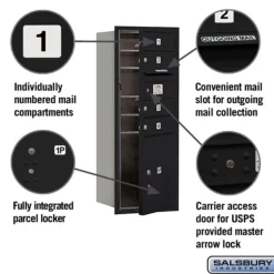 Mailboxes: Mount Type: Surface; Lockable: Yes; Material: Aluminum; Color: Black