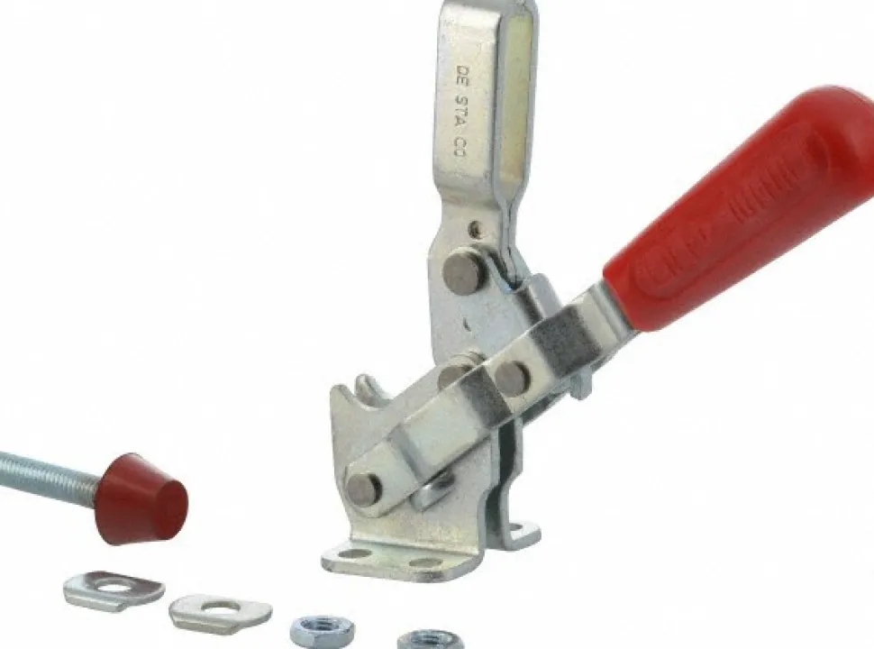 Manual Hold-Down Toggle Clamp: Vertical, 375.00 lb Capacity, U-Bar, Flanged Base