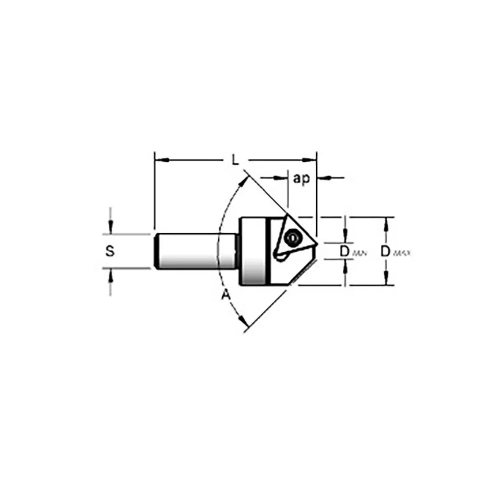 0.94" Max Dia, 1/2" Shank Dia, 0.39" LOC, 82° Included Angle, Indexable Countersink
