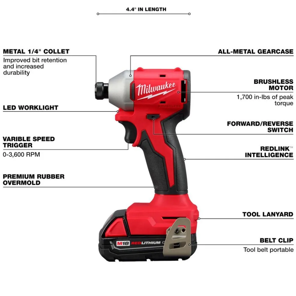 M18™ Compact Brushless 2-Tool Combo Kit, Compact Brushless 1/2" Drill/ Driver, Compact Brushless 1/4" Hex Impact Driver