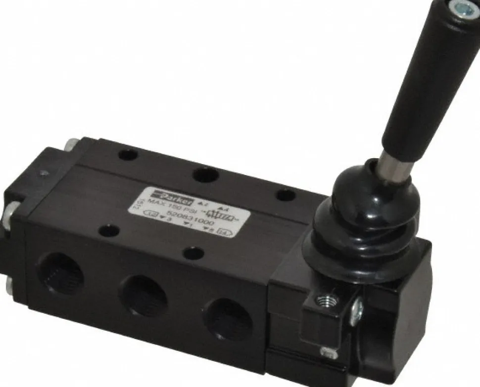Mechanically Operated Valve: 4-Way & 2-Position, Lever-Manual Return Actuator, 1/4" Inlet, 1/4" Outlet, 2 Position