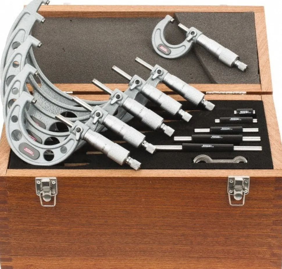 Mechanical Outside Micrometer Set: 6 Pc, 0 to 6" Measurement