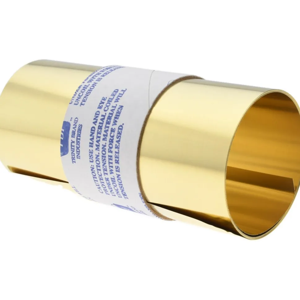 Metal Shim Stock: Roll, 0.0050" Thick, 100" Long, 6" Wide, 260 Brass