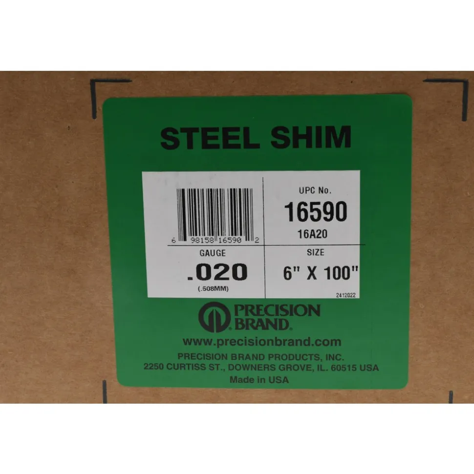 Metal Shim Stock: Roll, 0.0200" Thick, 100" Long, 6" Wide, 1010 Steel