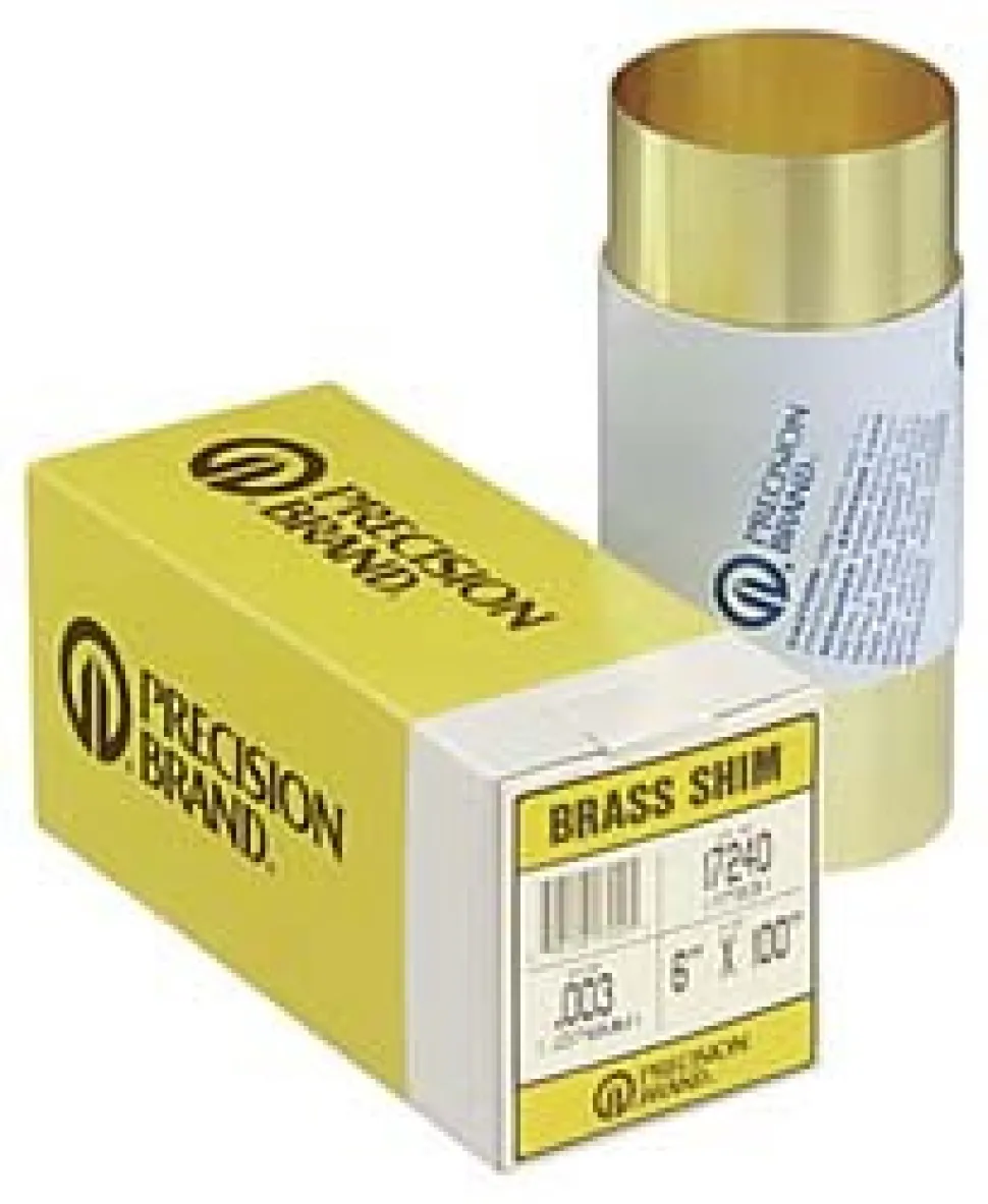 Metal Shim Stock: Roll, 0.0100" Thick, 100" Long, 6" Wide, Brass