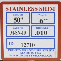 Metal Shim Stock: Roll, 0.0100" Thick, 50" Long, 6" Wide, 302 Stainless Steel