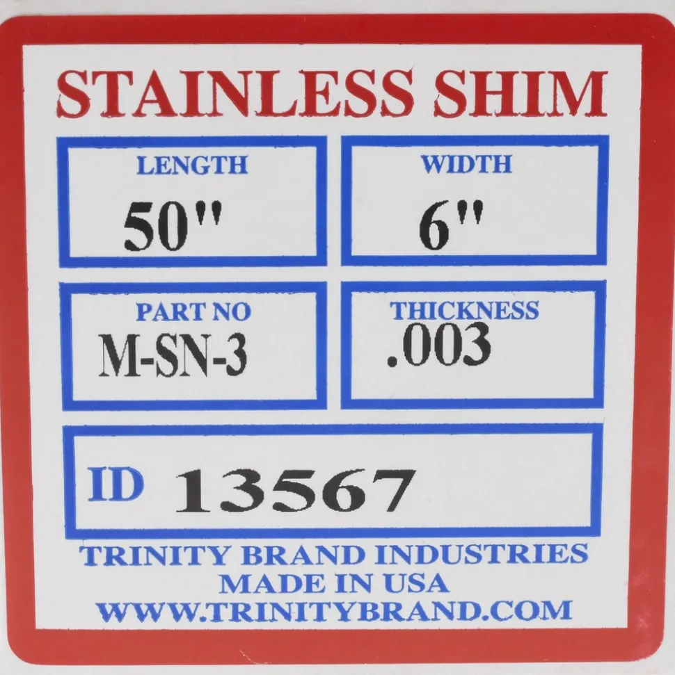 Metal Shim Stock: Roll, 0.0030" Thick, 50" Long, 6" Wide, 302 Stainless Steel