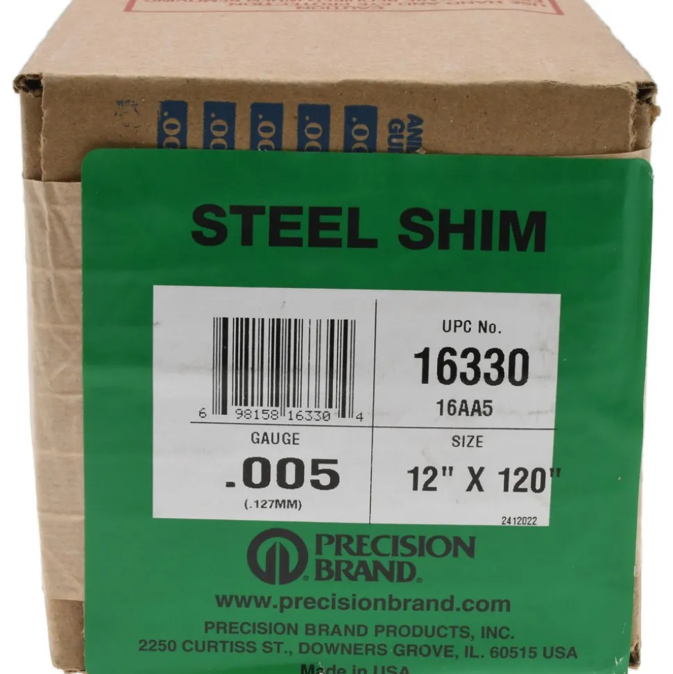 Metal Shim Stock: Roll, 0.0050" Thick, 120" Long, 12" Wide, 1010 Steel