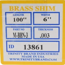 Metal Shim Stock: Roll, 0.0030" Thick, 100" Long, 6" Wide, 260 Brass