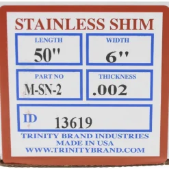 Metal Shim Stock: Roll, 0.0020" Thick, 50" Long, 6" Wide, 302 Stainless Steel