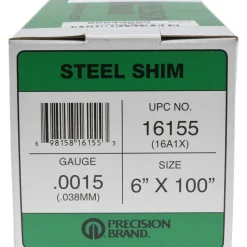 Metal Shim Stock: Roll, 0.0015" Thick, 100" Long, 6" Wide, 1010 Steel
