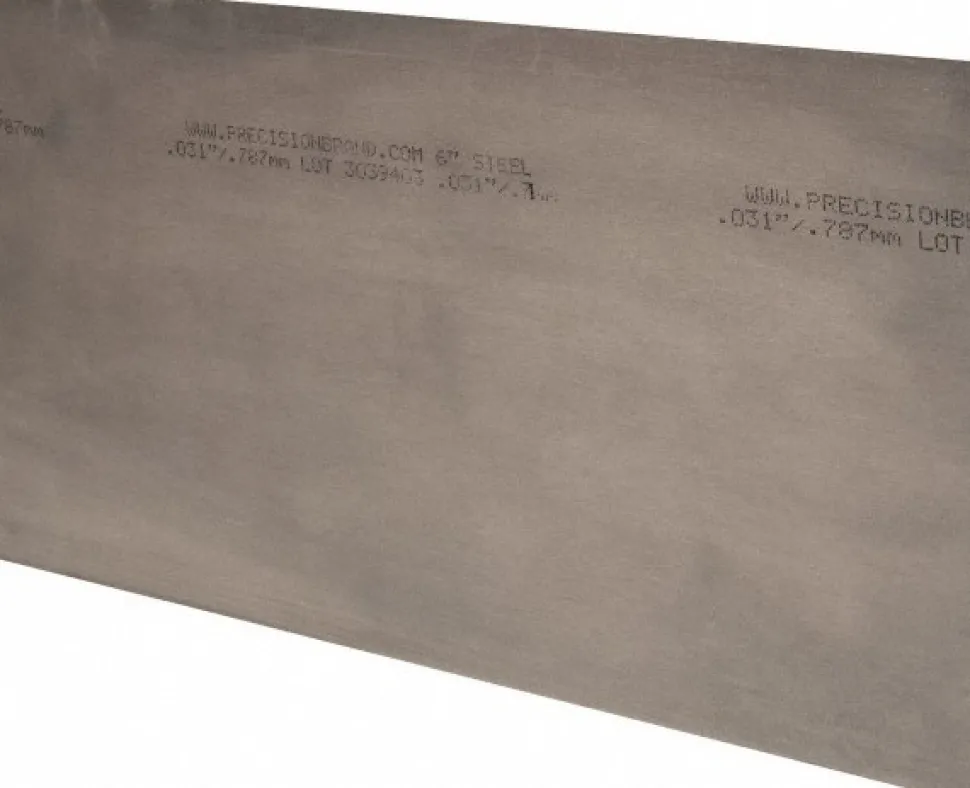 Metal Shim Stock: Sheet, 0.0310" Thick, 18" Long, 6" Wide, 1008/1010 Steel